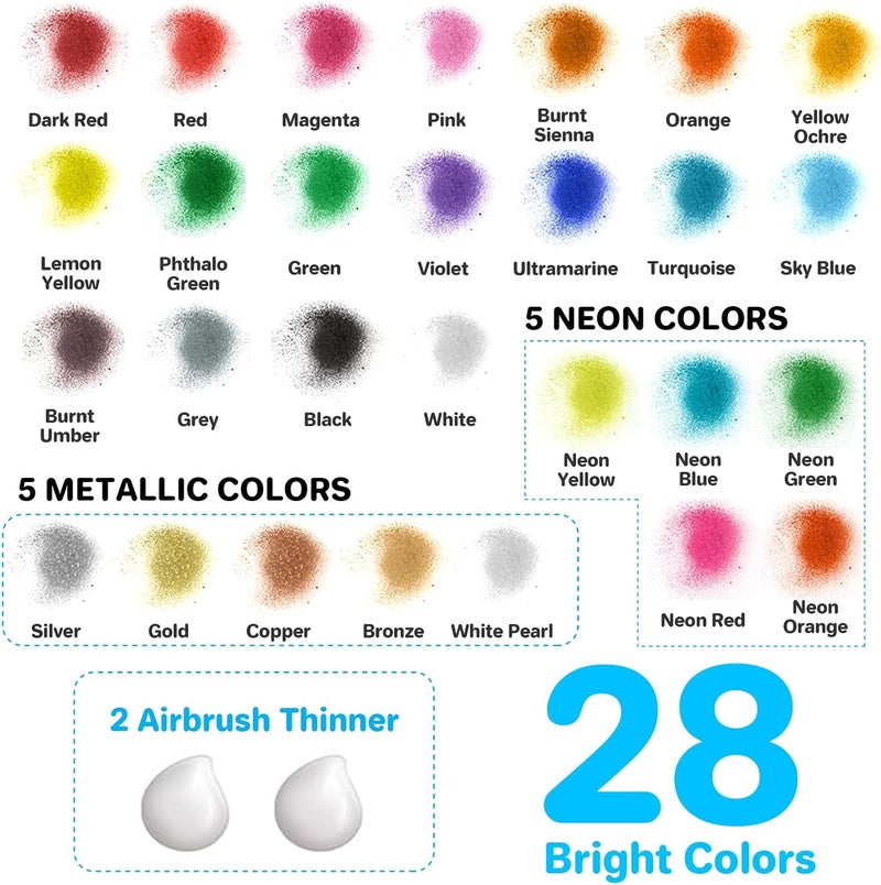 ABEIER Airbrush Paint, 28 Colors x 1oz (30ml) with 2 Thinner, Ready to Spray, Non-Toxic, Water-Based Acrylic Airbrush Paint Set for Metal, Models - Image 2
